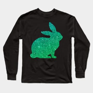 Green Ombre Faux Glitter Easter Bunny Long Sleeve T-Shirt